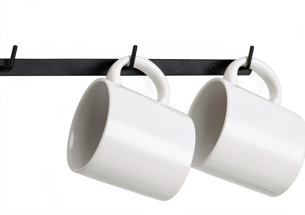 Metal Coffee Mug Rack Wall Mounted Dahey Set of 2 with 8 Hooks Black-3