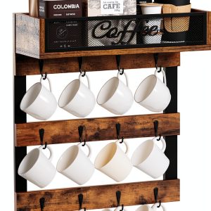 Coffee Mug Holder YINMIT Wall Mounted 12 Hook Organizer with Top Shelf-0