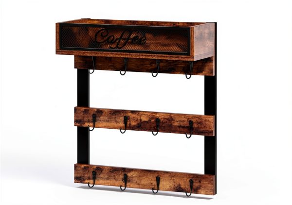Coffee Mug Holder YINMIT Wall Mounted 12 Hook Organizer with Top Shelf-5