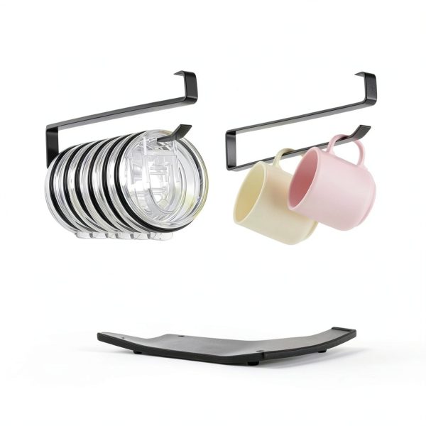Tumbler Lid Organizer, 2 Pack Coffee Mug Holder for Yeti Tumbler Lid, Space Saving Mug Hanger Rack Holds Up to 12 Lids, Cup Holder Under Cabinet, Water Bottle Lid Holders for Kitchen Storage-3