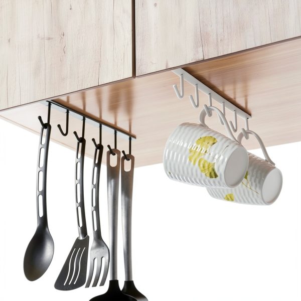 Mug Hooks Under Cabinet – Nail‑Free Hanging Rack for Cups and Utensils-1