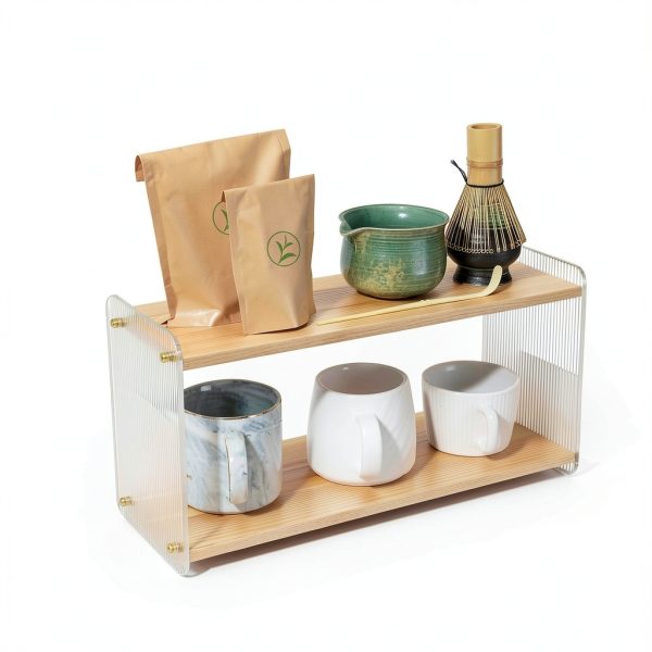 Matcha Whisk Set Organizer by MADHOLLY 2‑Tier Pine Wood Station-5