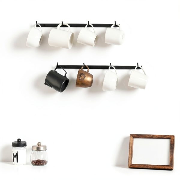 Metal Coffee Mug Rack Wall Mounted Dahey Set of 2 with 8 Hooks Black-2