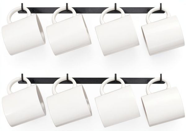Metal Coffee Mug Rack Wall Mounted Dahey Set of 2 with 8 Hooks Black-0