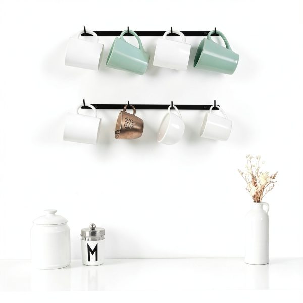 Metal Coffee Mug Rack Wall Mounted Dahey Set of 2 with 8 Hooks Black-1