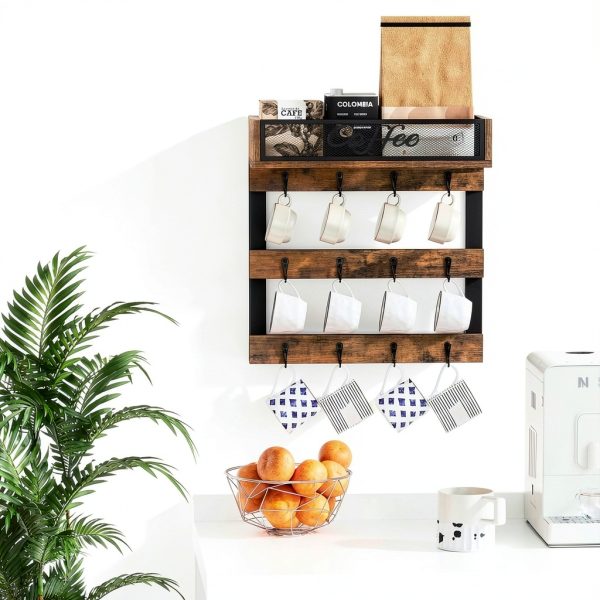 Coffee Mug Holder YINMIT Wall Mounted 12 Hook Organizer with Top Shelf-6