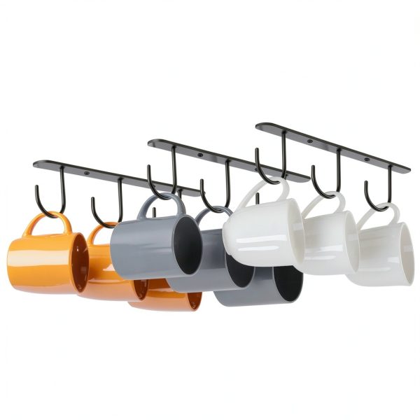 Mug Hooks Under Cabinet 3 Pack by Ahardaim Black Iron Organizer-0