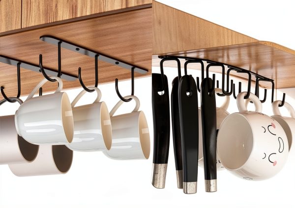 Mug Hooks Under Cabinet 3 Pack by Ahardaim Black Iron Organizer-4