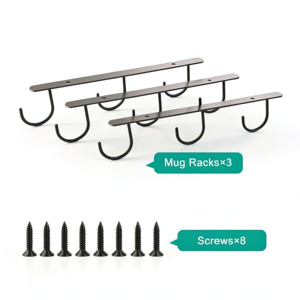 Mug Hooks Under Cabinet 3 Pack by Ahardaim Black Iron Organizer-6