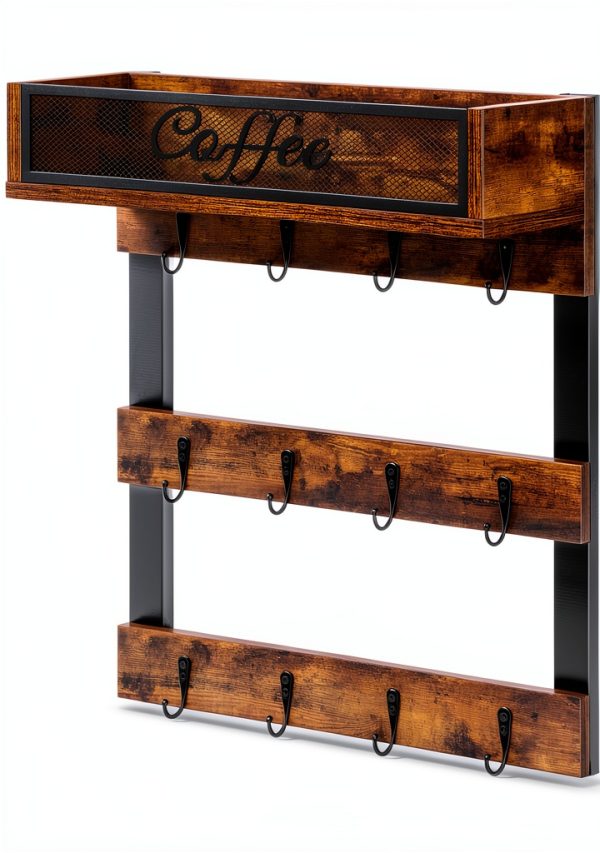 Coffee Mug Holder YINMIT Wall Mounted 12 Hook Organizer with Top Shelf-7