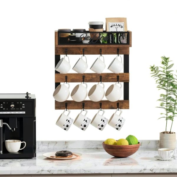 Coffee Mug Holder YINMIT Wall Mounted 12 Hook Organizer with Top Shelf-2