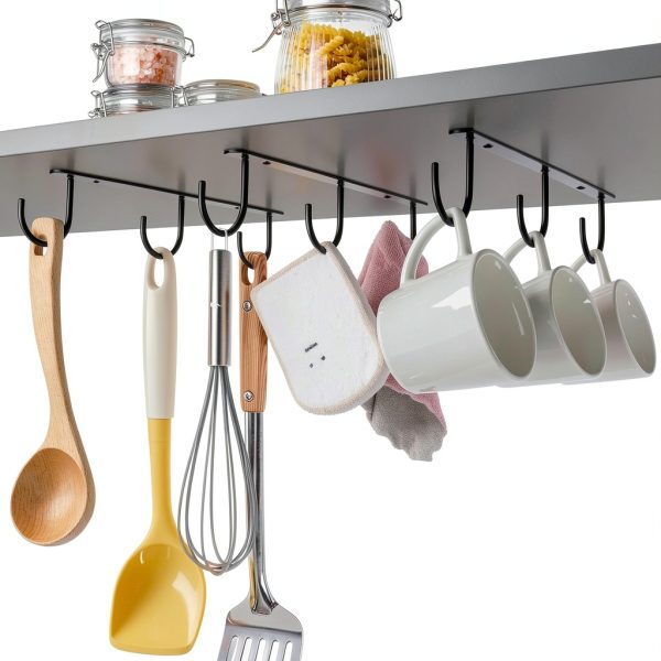 Under Cabinet Mug Hooks DEPAOTLUX 9 Hook Black Iron Rack Dual Install-2