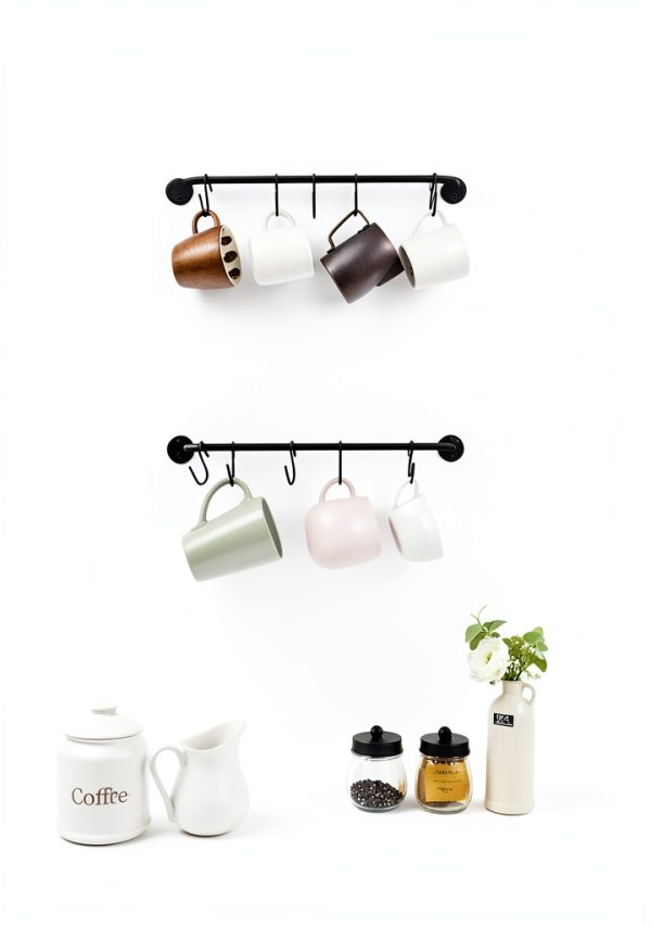 Mug Holder Mkono Wall Mounted Metal Rack with 10 Hooks Set of 2 Black-2
