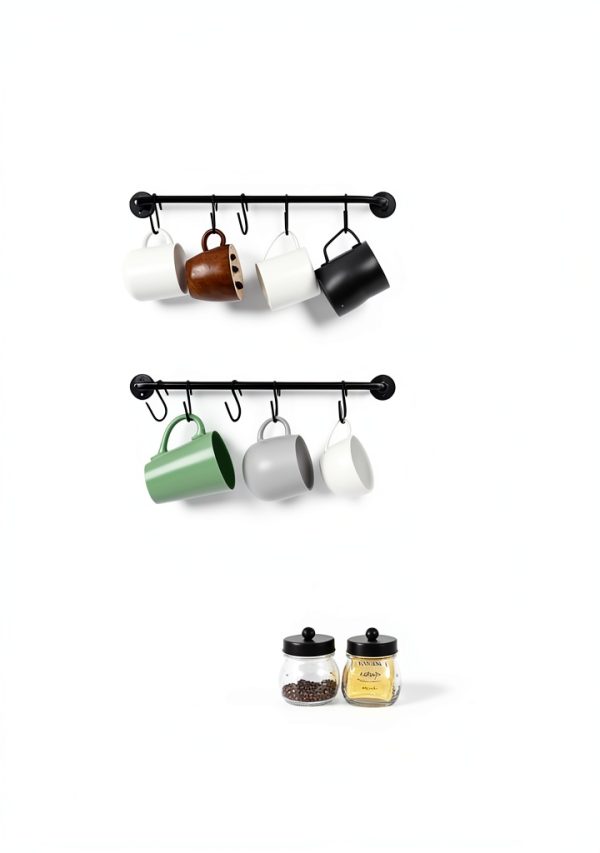 Mug Holder Mkono Wall Mounted Metal Rack with 10 Hooks Set of 2 Black-1