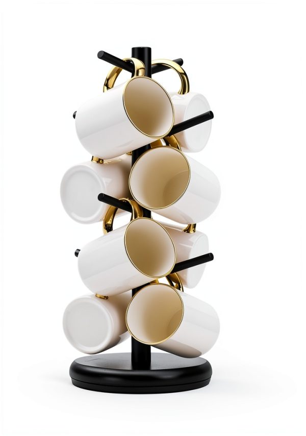 Coffee Mug Tree Rotatable 8-Hook Wooden Holder by Lorbro-1
