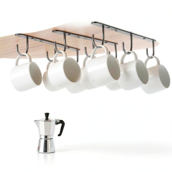 Under Cabinet Mug Hooks DEPAOTLUX 9 Hook Black Iron Rack Dual Install-0