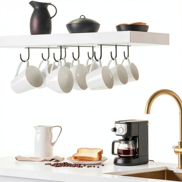 Under Cabinet Mug Hooks DEPAOTLUX 9 Hook Black Iron Rack Dual Install-1
