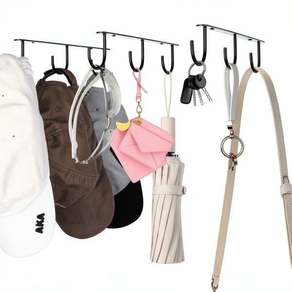 Under Cabinet Mug Hooks DEPAOTLUX 9 Hook Black Iron Rack Dual Install-3