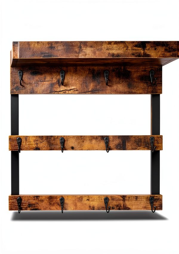 Coffee Mug Rack OROPY Wall Mounted Rustic Wood with 12 Hooks and Shelf-0