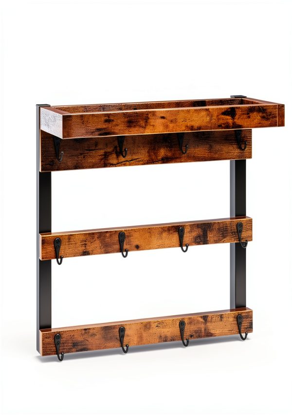 Coffee Mug Rack OROPY Wall Mounted Rustic Wood with 12 Hooks and Shelf-4