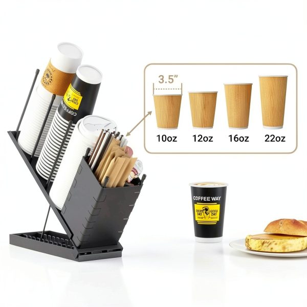 Dunatou Cup and Lid Holder Adjustable 4-Compartment Organizer - Black-2