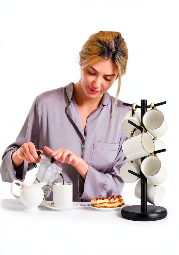 Coffee Mug Tree Rotatable 8-Hook Wooden Holder by Lorbro-6