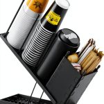 Dunatou Cup and Lid Holder Adjustable 4-Compartment Organizer - Black-0