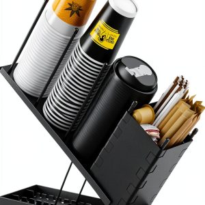 Dunatou Cup and Lid Holder Adjustable 4-Compartment Organizer - Black-0