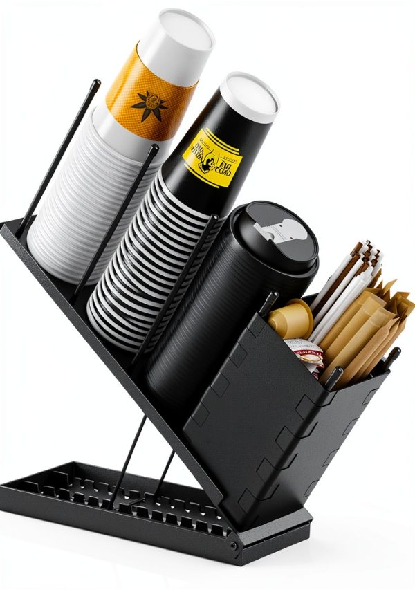 Dunatou Cup and Lid Holder Adjustable 4-Compartment Organizer - Black-0