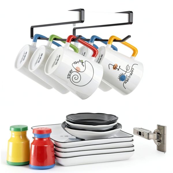 Coffee Mug Hanger xympo Clip On Shelf for Cabinets Steel Pack of 2-4