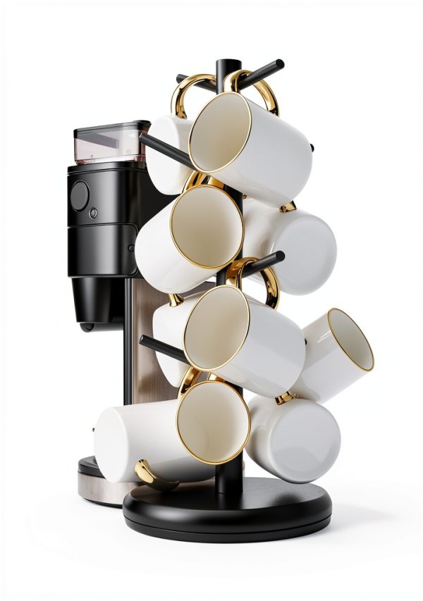 Coffee Mug Tree Rotatable 8-Hook Wooden Holder by Lorbro-5