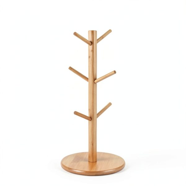 Bamboo Mug Holder, 6 Hooks Coffee Mug Holders Tree, Decorative Mug Racks for Counter, Non-Slip Coffee Mug Cup Tree-5