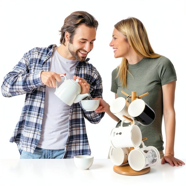 Bamboo Mug Holder, 6 Hooks Coffee Mug Holders Tree, Decorative Mug Racks for Counter, Non-Slip Coffee Mug Cup Tree-1