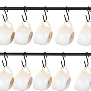 Mug Holder Mkono Wall Mounted Metal Rack with 10 Hooks Set of 2 Black-0