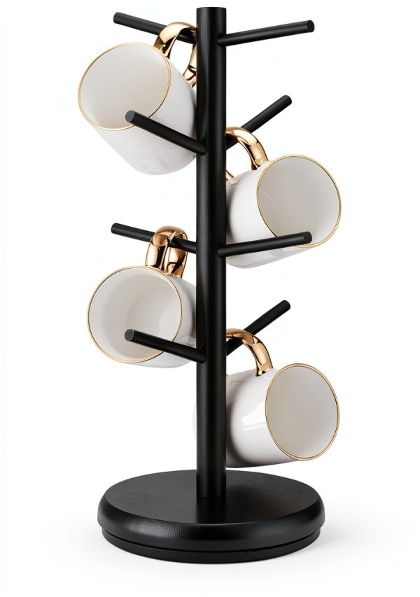 Coffee Mug Tree Rotatable 8-Hook Wooden Holder by Lorbro-0