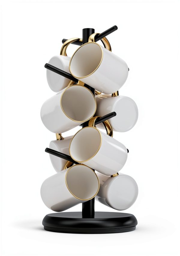 Coffee Mug Tree Rotatable 8-Hook Wooden Holder by Lorbro-3