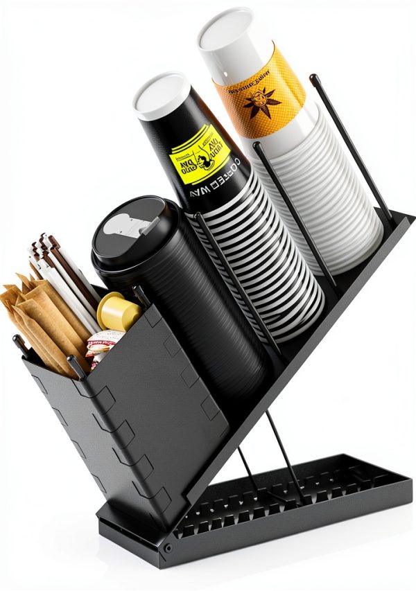 Dunatou Cup and Lid Holder Adjustable 4-Compartment Organizer - Black-7